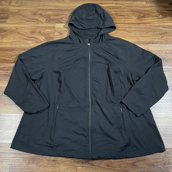 J Jill Fit Performance Zip Front Hoodie Long Sleeve Sweater Black Womens Size 3X - Picture 1 of 9